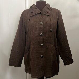 Brown and Blue Polka Dot Collared Nylon Windbreaker button down jacket